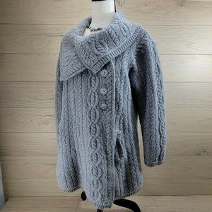 Aran Crafts 100% Merino Wool Sweater Cardigan Size XL, Thick Cable Knit